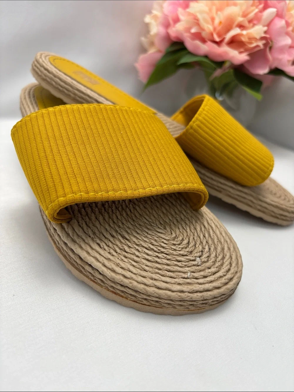 Fashion Women’s 7 Mustard Yellow Slide Sandals - Casual‎ Summer Slip-Ons